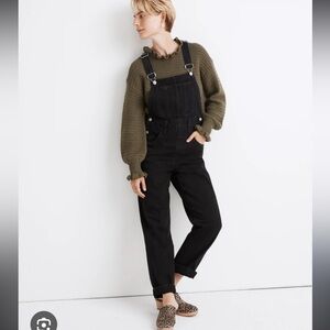 Black Women's Denim Overalls - Casual Straight Leg Jeans